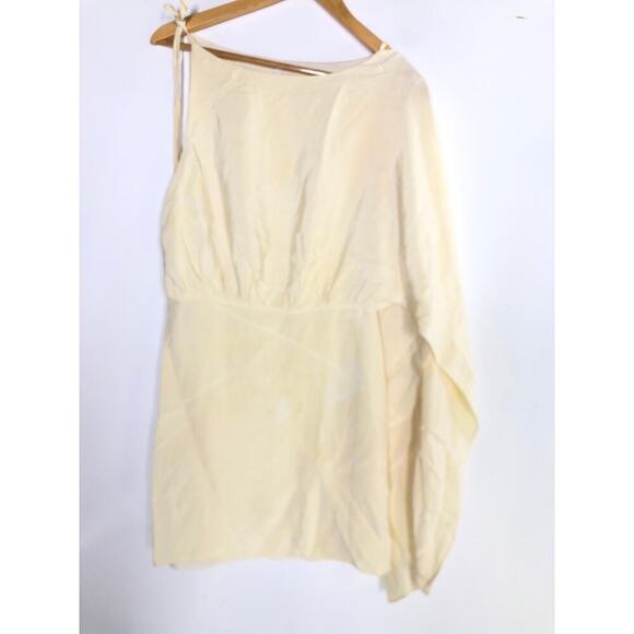 Alexis Wesley Dress One Shoulder Cape Sleeve Mini Blouson 100% Silk Cream Medium - Picture 4 of 10